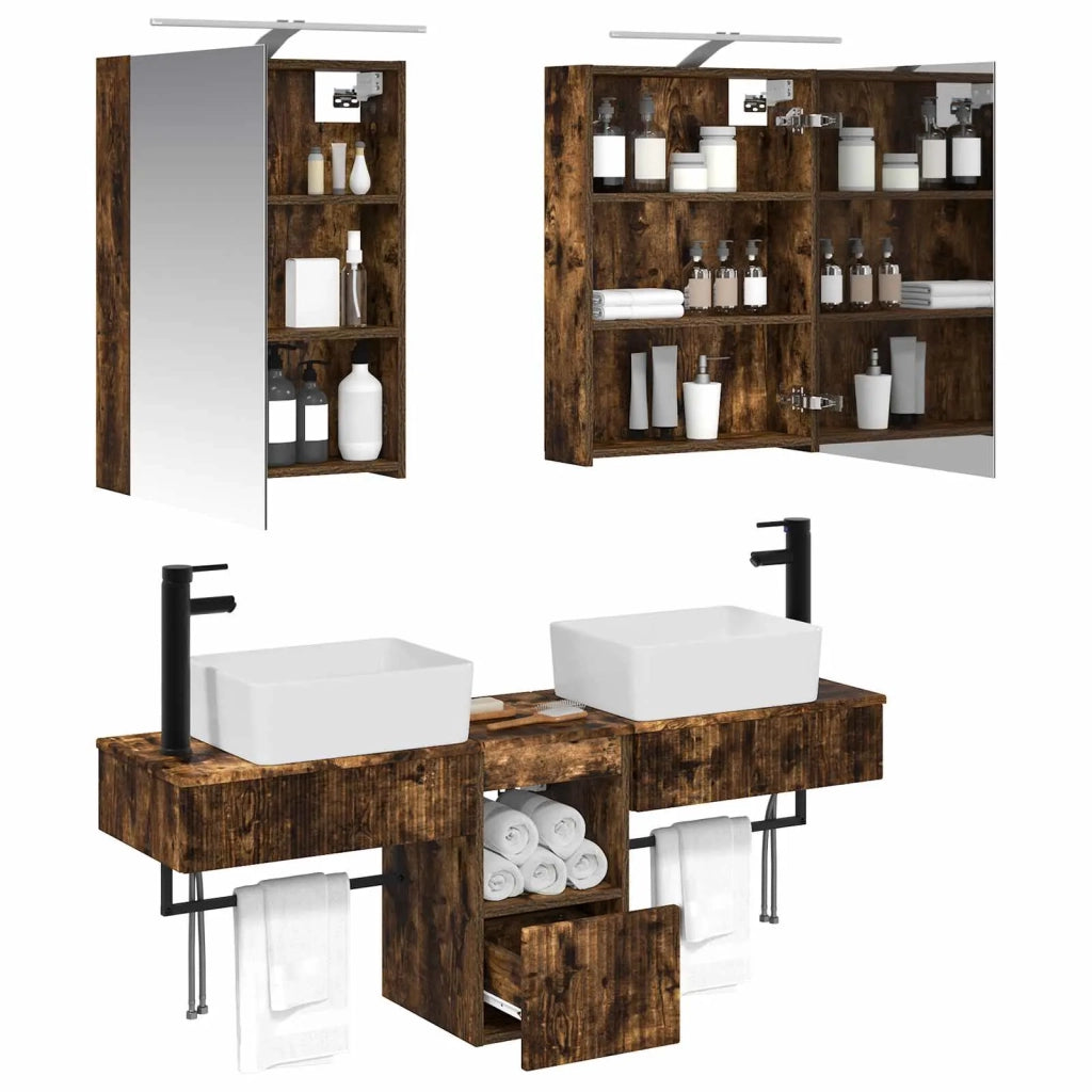 Set di Armadi da Bagno 5 pcs Rovere Fumo 50 x 14,5 x 70 cm 3406315