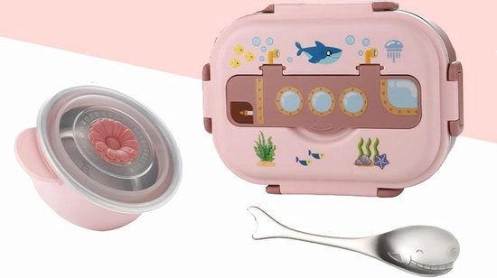 Bento Box in Acciaio Inossidabile - 3 Compartimenti - Bento Box Isolante con Disegno Cartoon - Per Bambini e Adulti