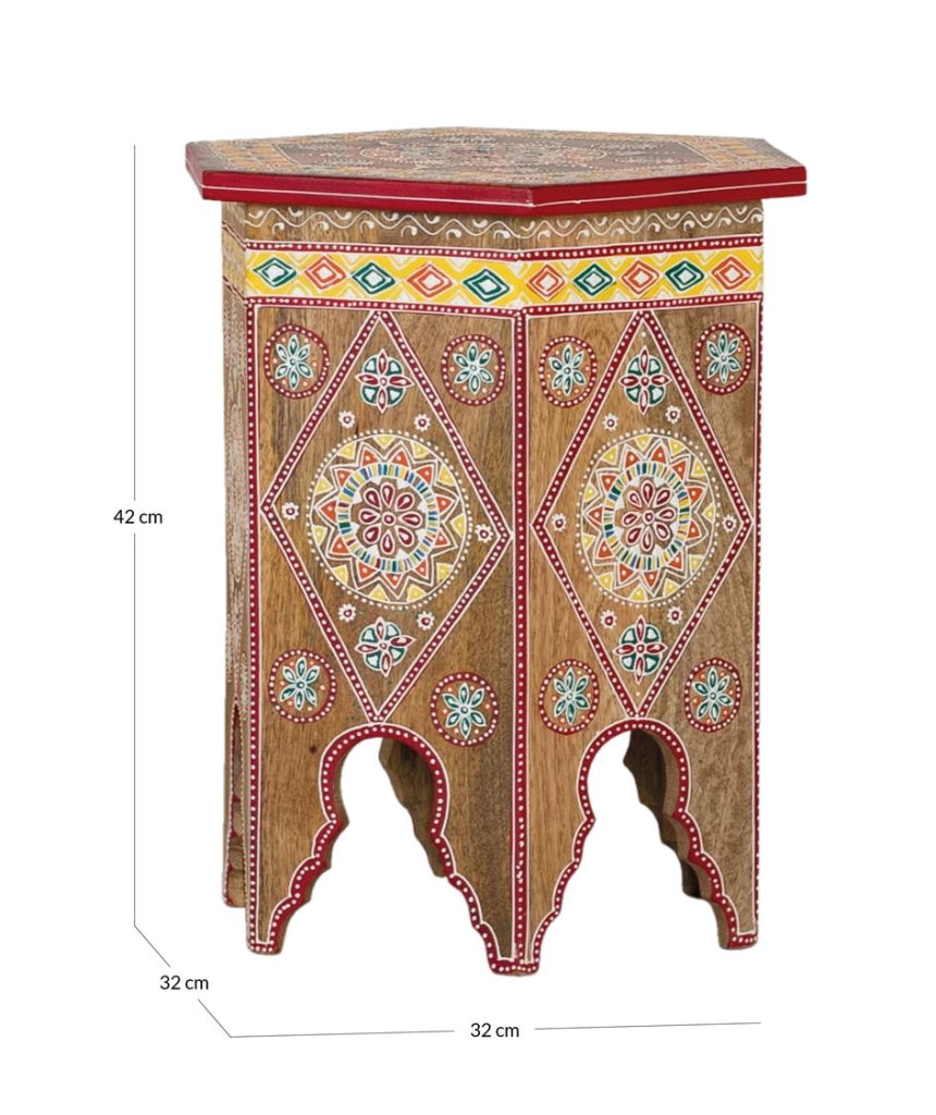 Sgabello realizzato in legno di mango dipinto a mano