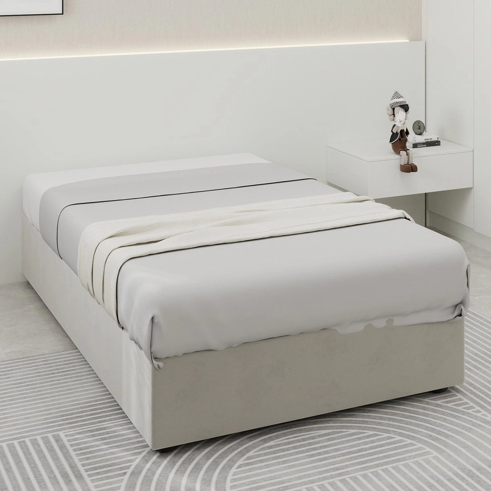 Letto Contenitore Singolo Imbottito ¨C MINIMAL ¨C Beige, Velluto, 90x200, Senza Testiera