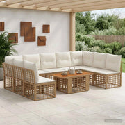 Set Divano da Giardino 10 pz Naturale e Bianco Crema polyrattan 3437898