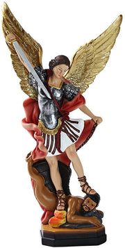 Statua di San Michele Arcangelo 31 cm, Aartsengel Michael bevegge Lucifer, Statua di angelo che calpesta il demonio, Collezione religiosa, Scultura angelo grande