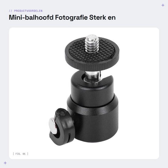 Capocamera Portatile 1/4" Viti a Flessibilità - Lega di Alluminio e Magnesio - Gomma Antiscivolo - Rotazione 360 Gradi - Carico Massimo 2 kg - Peso 26g - Manico di Traversa per Stativo