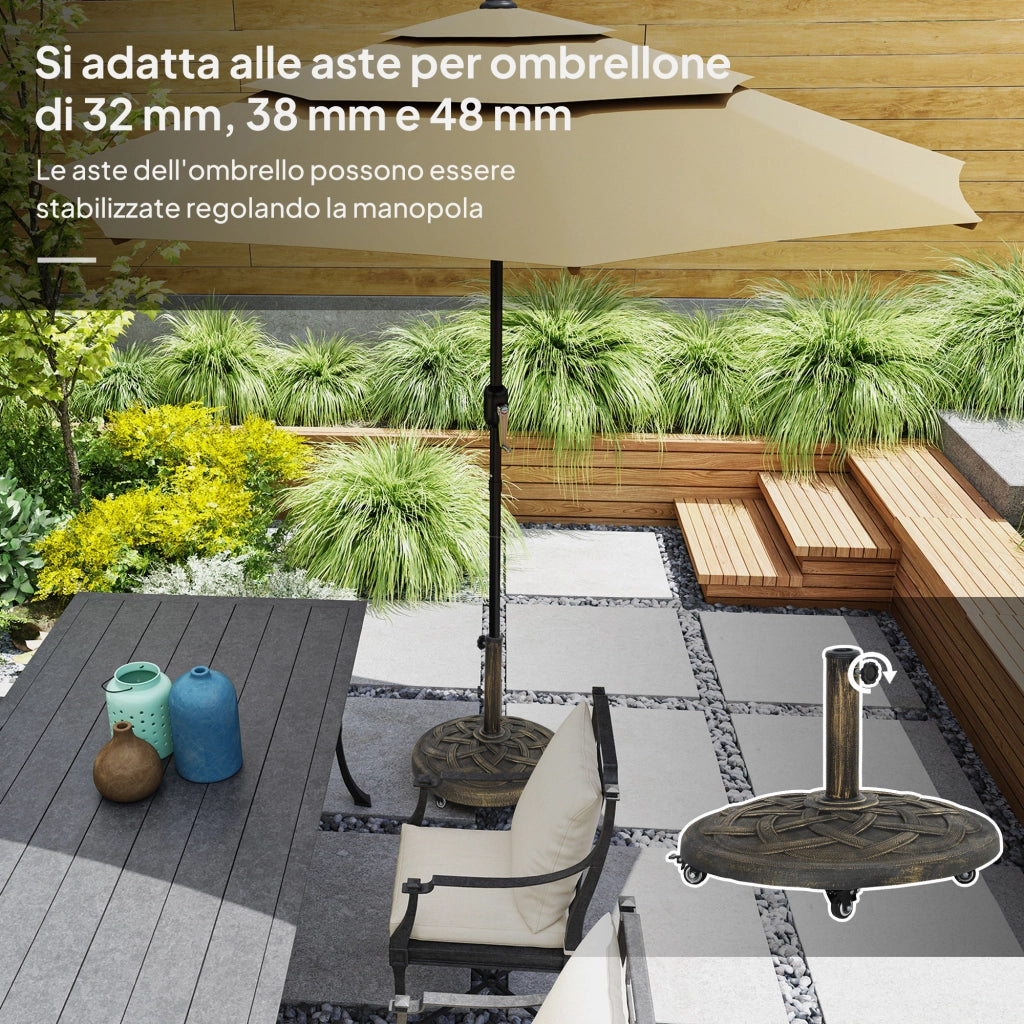 Base Ombrellone Rotonda in Resina 20 kg con Ruote e Freni ¨C zephmum ¨C Bronzo