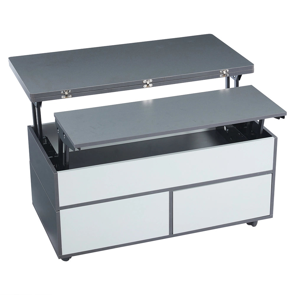 Tavolino-Xylo-100x98x65cm grigio-bianco regolabile con rotelle