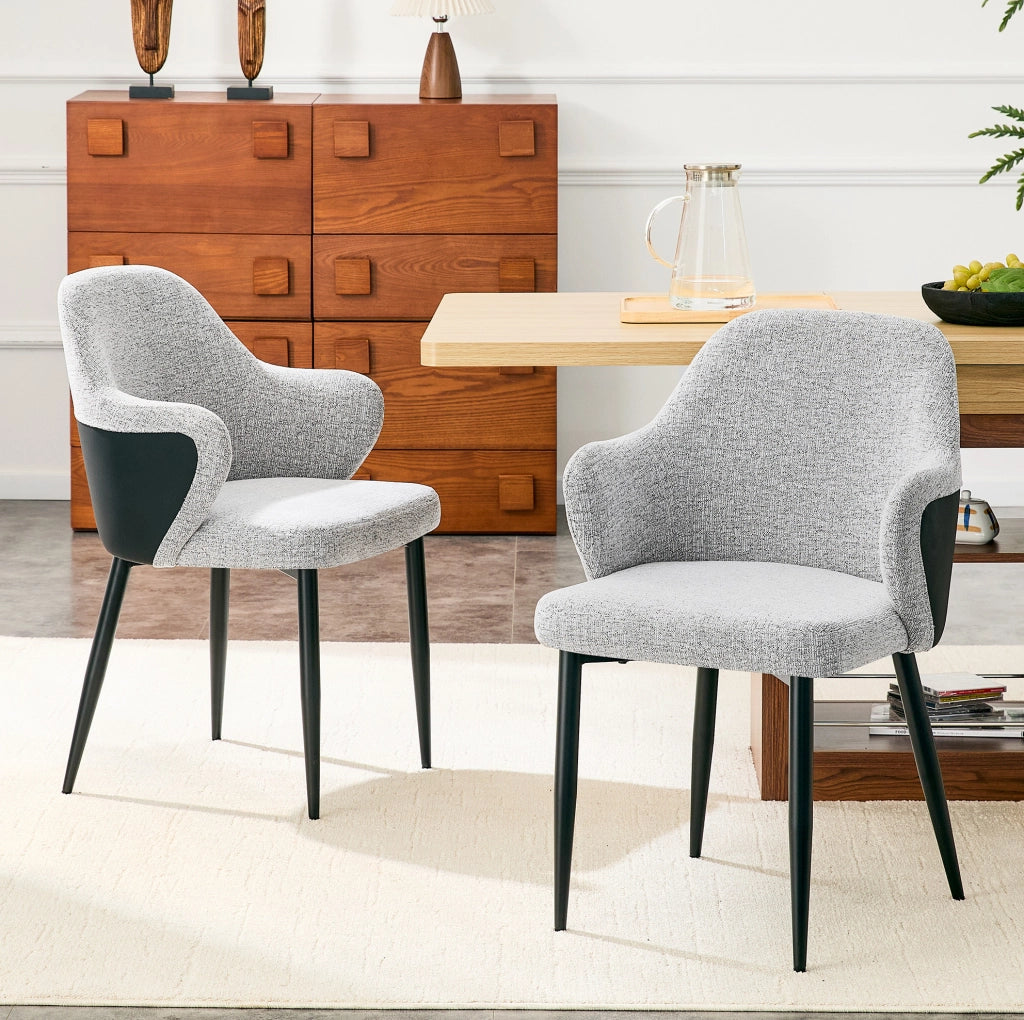 Set di 2 sedie da pranzo 83 cm con schienale avvolgente in tessuto e metallo grigio nero