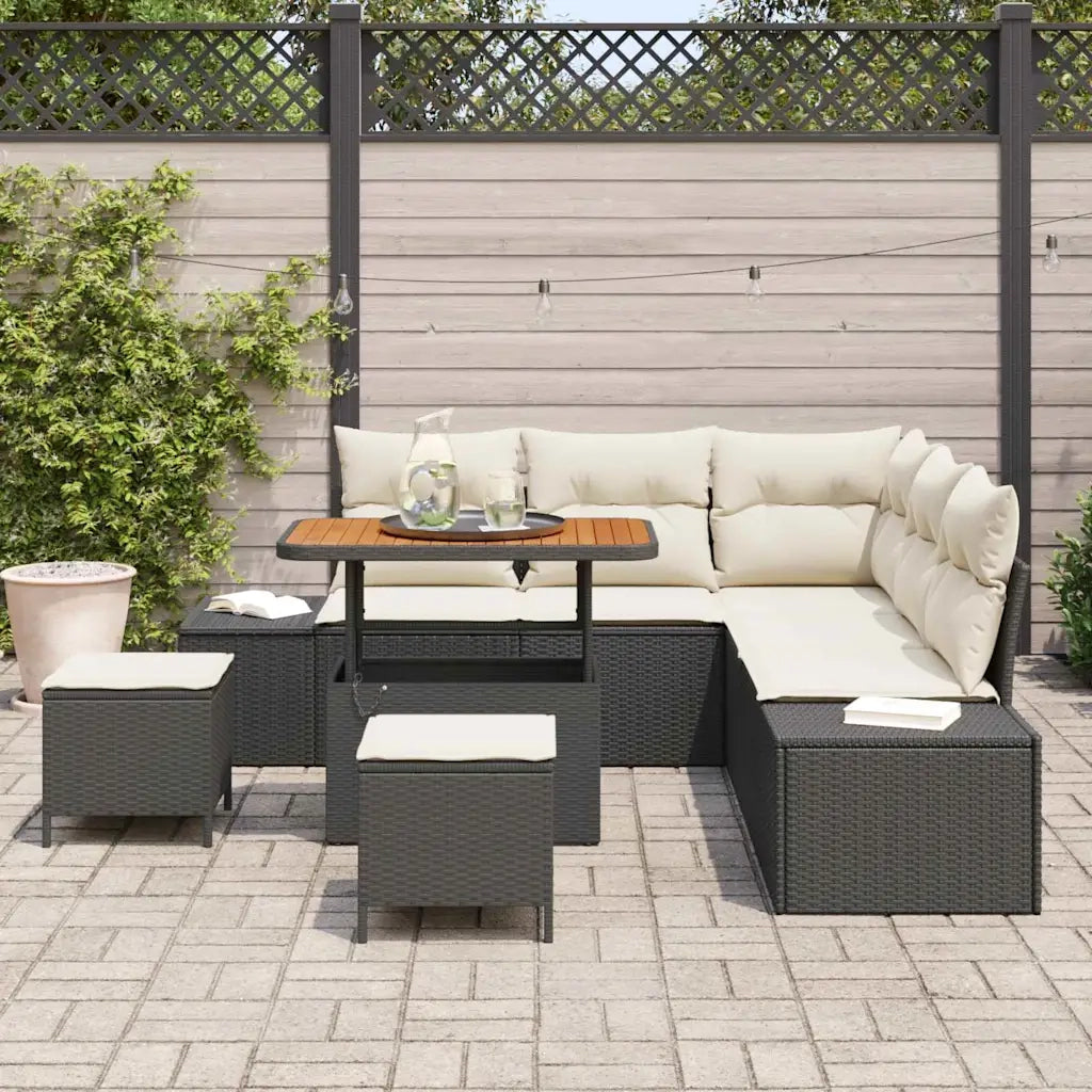 Set Divano da Giardino con cuscino 8 pcs Nero polyrattan