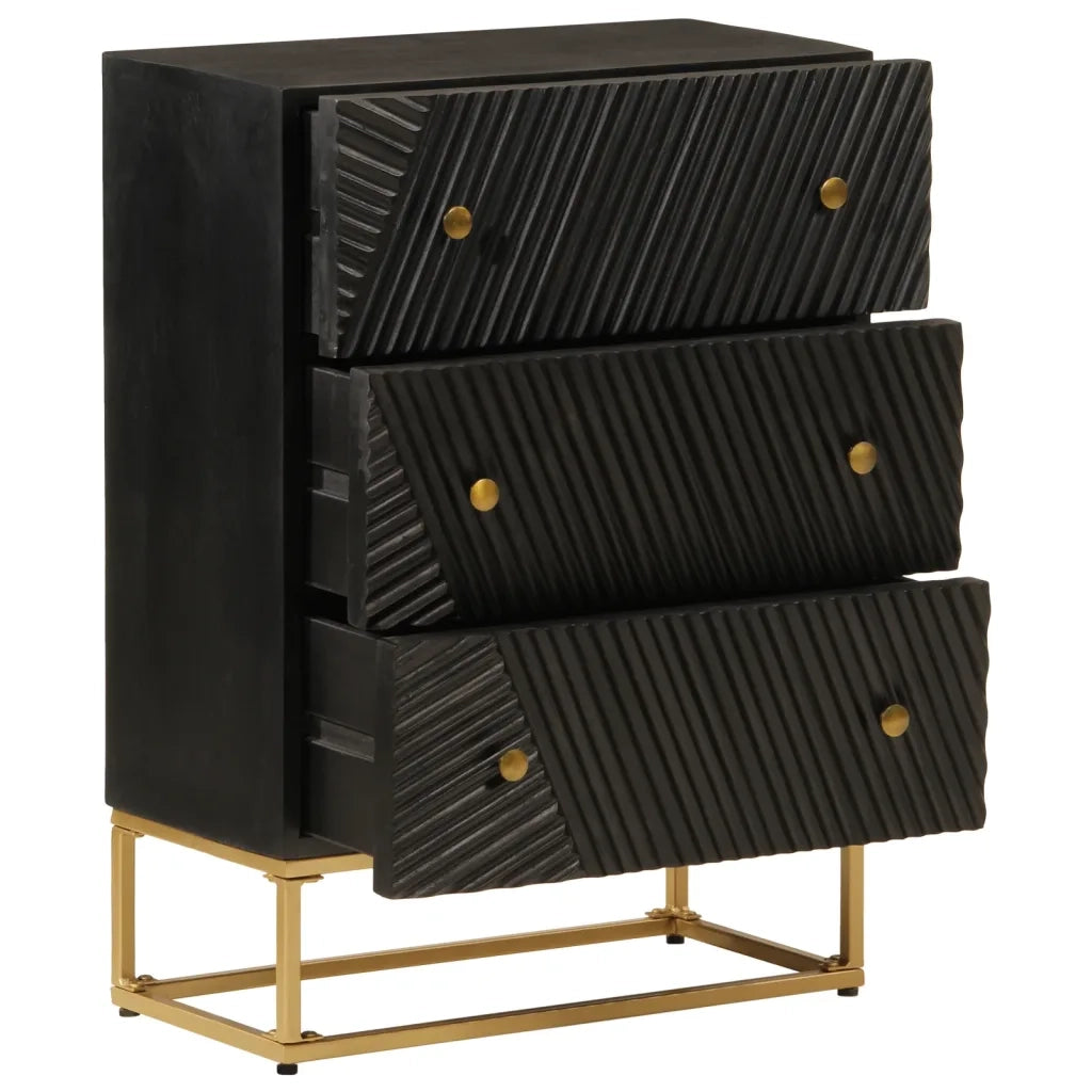 Cassettiera Nera 55x30x76 cm in Legno Massello di Mango e Ferrocod mxl 115659