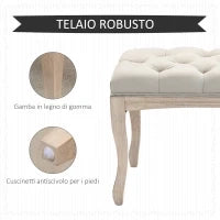 Panca Fondoletto Vintage con Seduta Imbottita in Tessuto e Gambe in Legno, 110x40x48cm, Beige