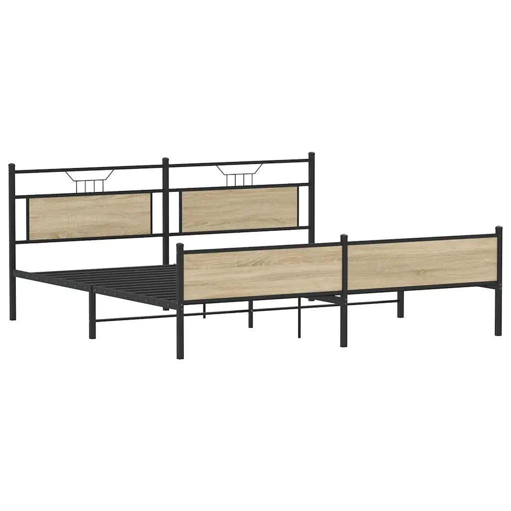 Letto matrimoniale | Letto per adulti | Giroletto senza Materaso in Metallo Rovere Sonoma 193x201 cm