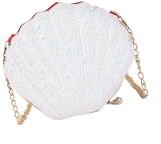 Borsa a forma di conchiglia per donna, mini borsa glitter con paillette a forma di conchiglia per bambina, borsa per raccolta conchiglie a forma di sirena per bambini, borsa per spiaggia per bambini