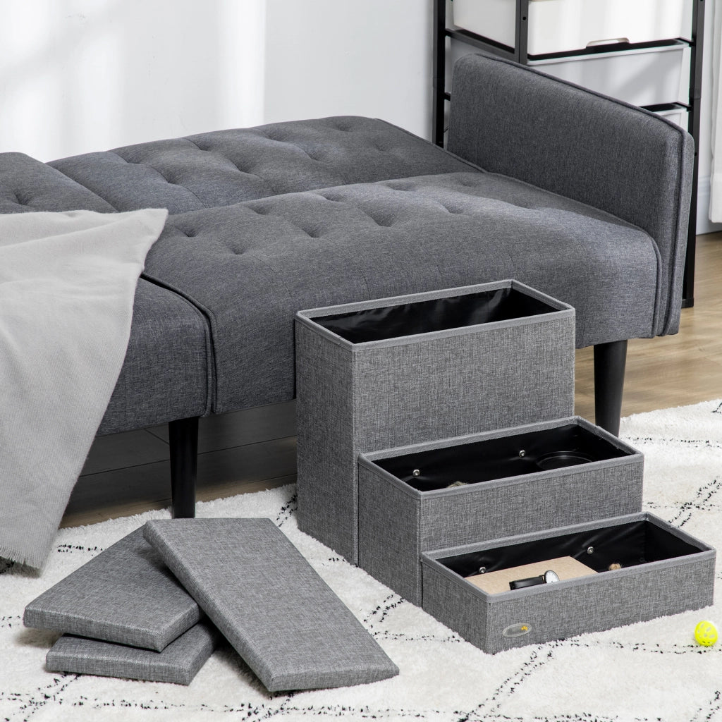 Scala per Cani e Gatti 3 Gradini con Contenitore ¨C zephmum ¨C Grigio 63.5x42.5x40.5 cm