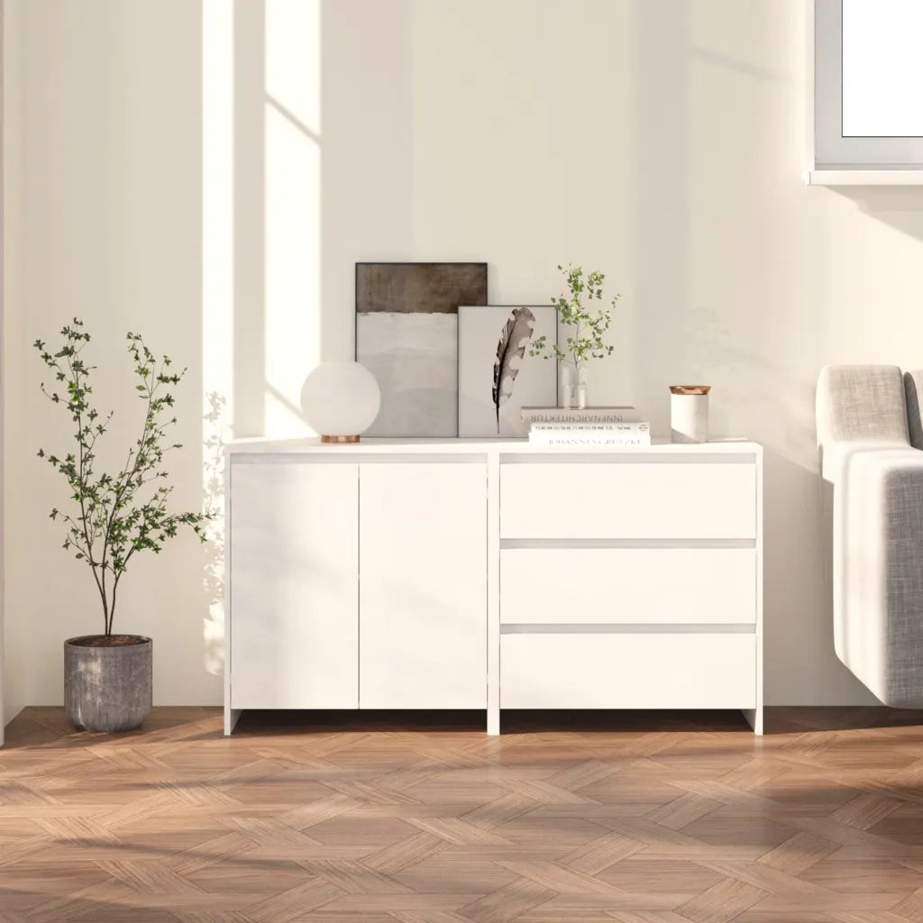 Credenze 2 pz | Madia | Buffet da pranzo | Armadio da pranzo Bianche in Legno Multistrato