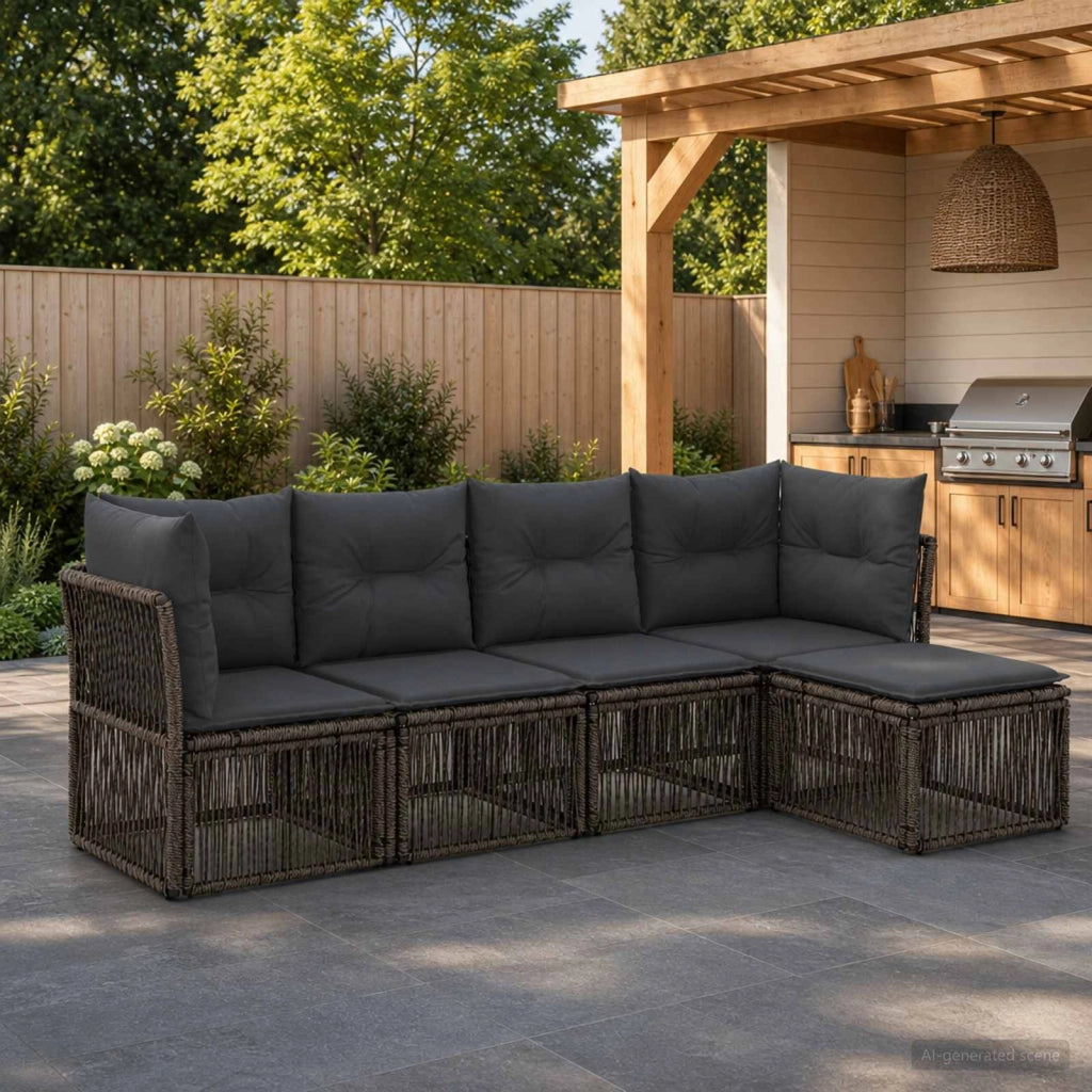 Set Divano da Giardino 5 pz Grigio polyrattan 3434204