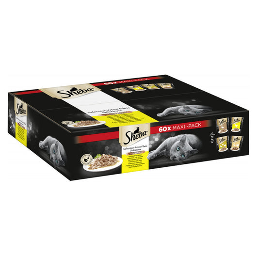 Sheba Selezione in Salsa, Pollo, Tacchino, Anatra e Pollame, cibo umido completo per gatti adulti, 60 bustine da 85g