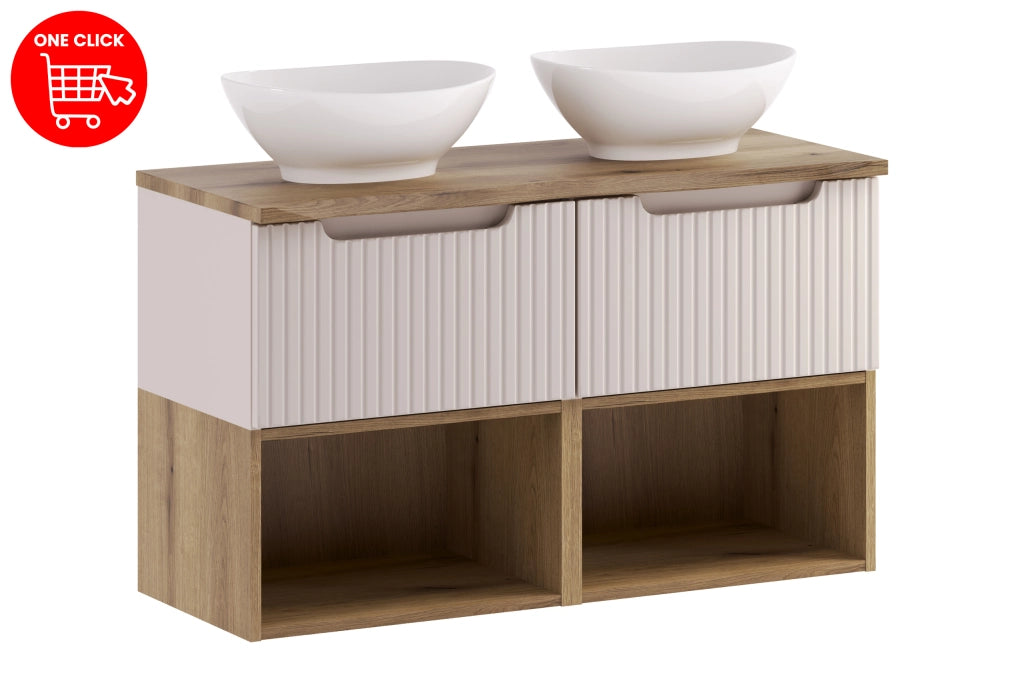 Set mobili bagno 100 cm con piano e 2 lavabi da appoggio Lola Nova Cashmere 100 cm