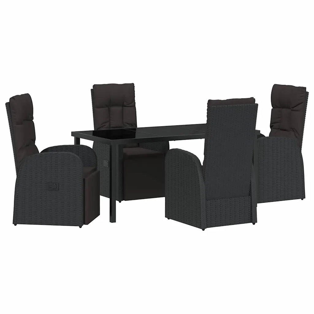 Set da Pranzo per Giardino con cuscino 5 pcs Nero polyrattan 3379516