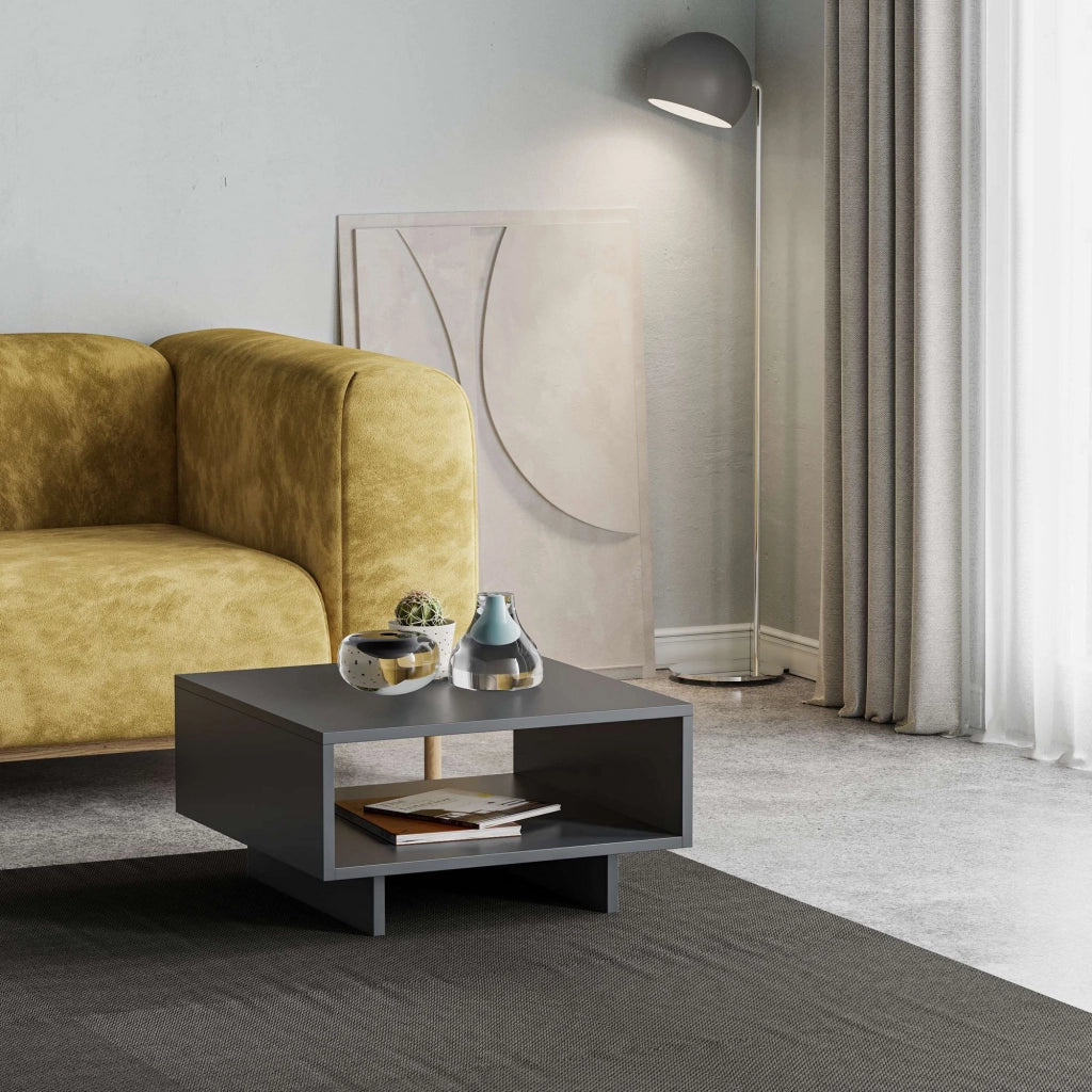 Tavolino in legno "Hola" - 60 x 60 x 32 cm - Grigio antracite