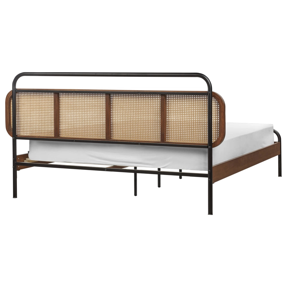 Letto in legno di gomma scuro EU King Size 160 x 200 cm con testata a treccia viennese Base a doghe Camera da letto moderna minimalista