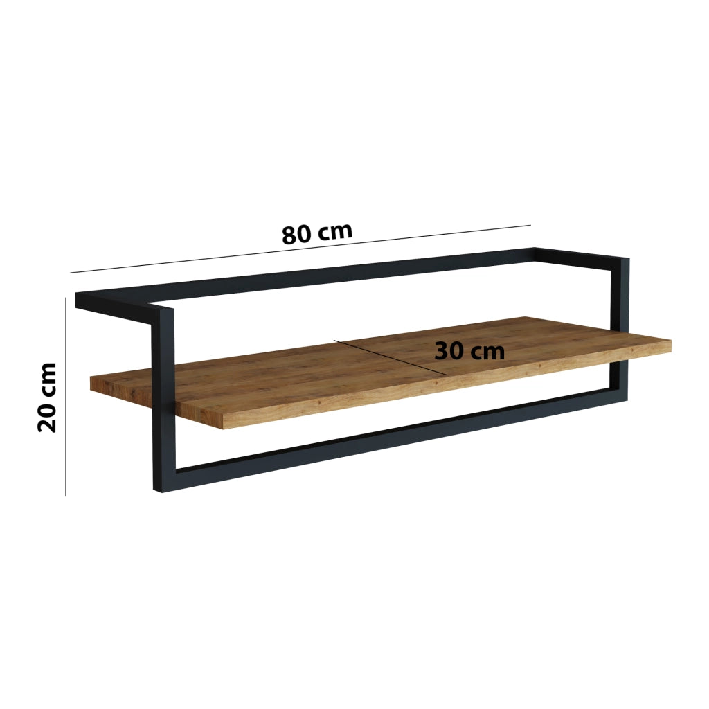 Barra Appendiabiti da Muro Evje con Piano di Appoggio 80 x 30 x 20 cm Effetto Legno / Nero [en.casa]
