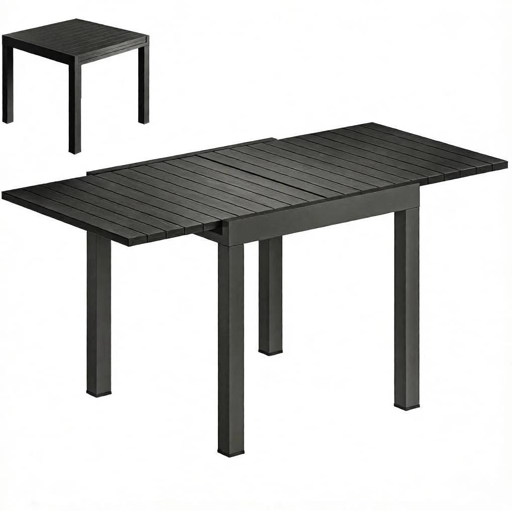 Tavolo da giardino allungabile ULEVR 80-160x80x75 cm, alluminio nero, 4-6 posti