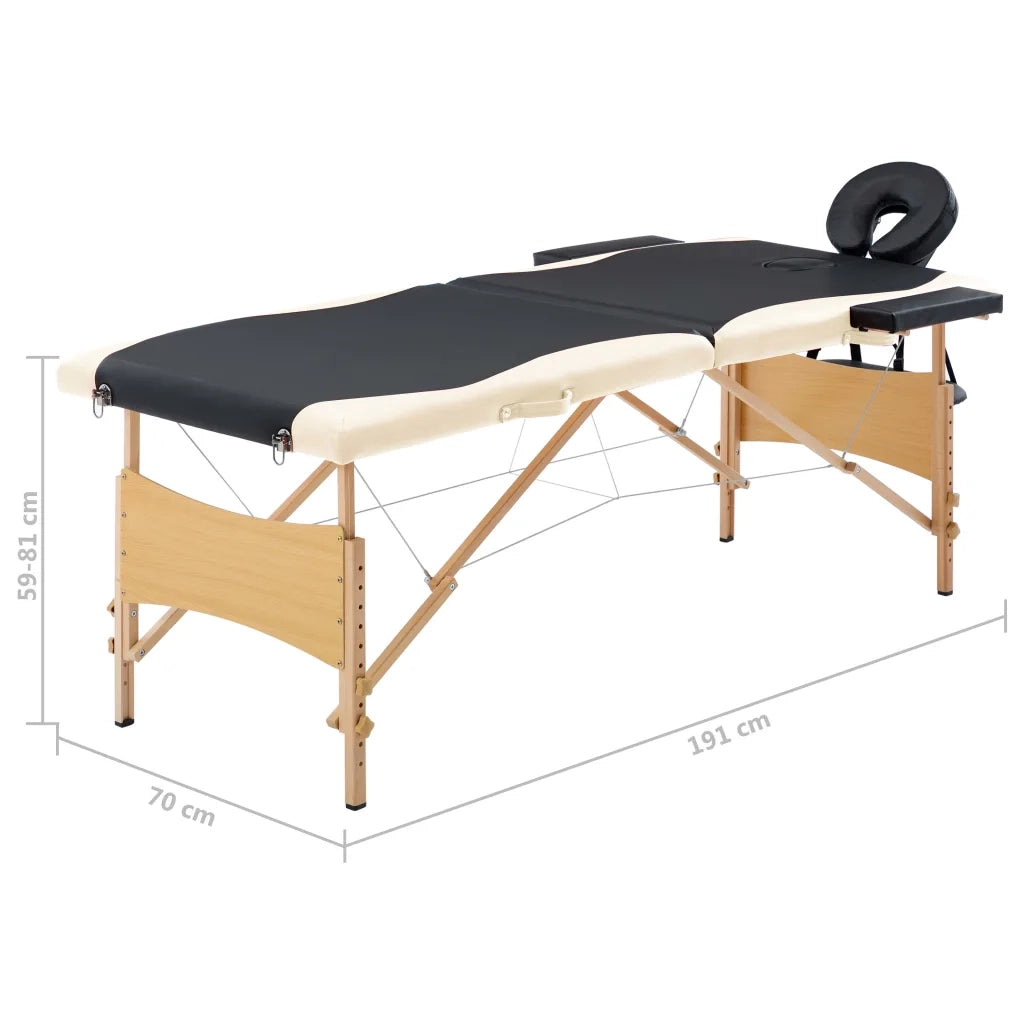 Lettino Massaggio Pieghevole a 2 Sezioni Legno Nero e Beige CFW2238684