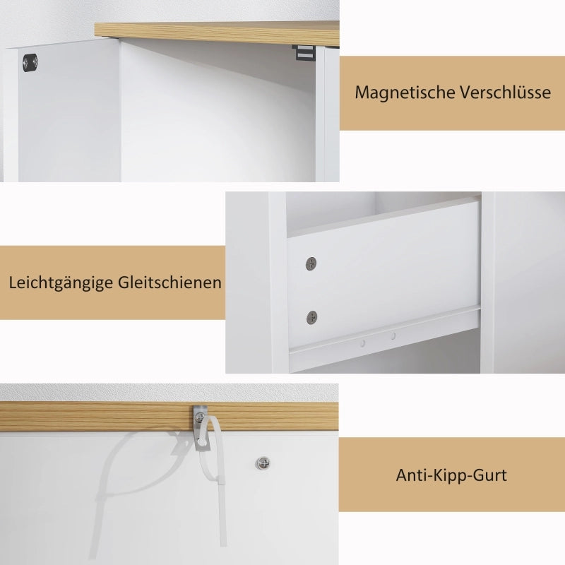 Credenza bianca con cassetto, 2 ante e 2 vani aperti, 120 x 35 x 75,2 cm