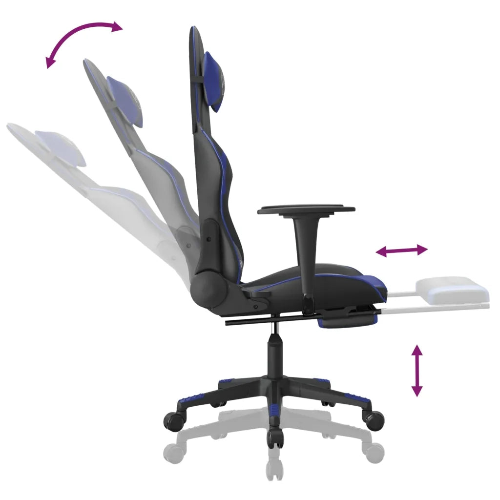 Sedia da Gaming | Sedia da e-sports con Poggiapiedi Nero e Blu in Similpelle