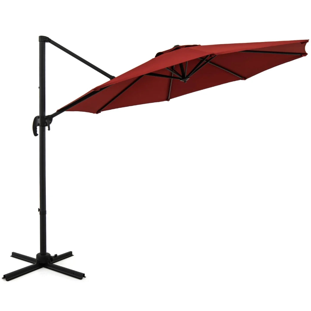 Ombrellone da giardino rotondo a braccio 308 x 248 cm inclinazione regolabile e rotazione a 360° poliestere rosso 20_0013005