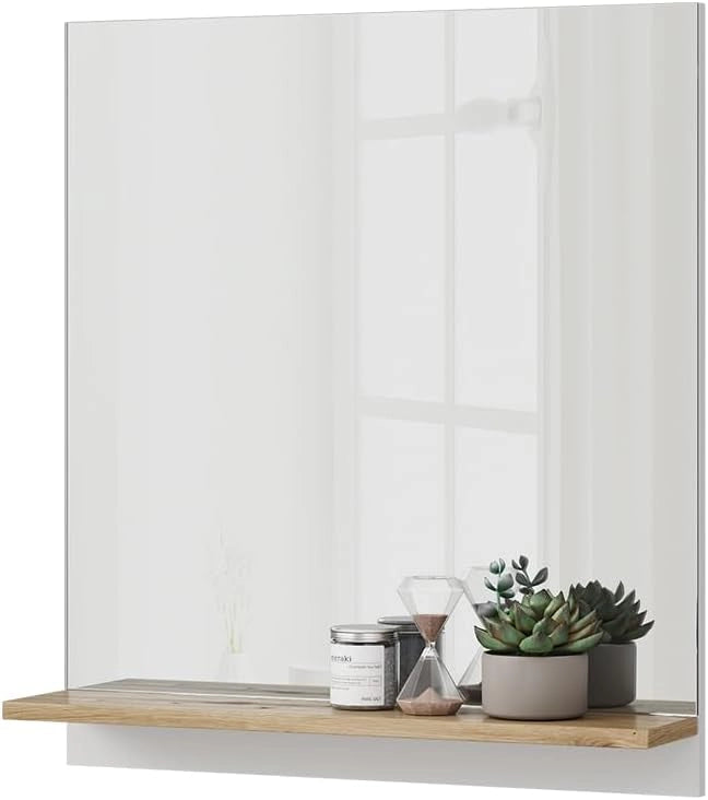 Specchio contenitore bagno Marelle, Bianco/Artisan, 60 x 67 cm con ripiano, adatto per il montaggio a parete in ambienti umidi
