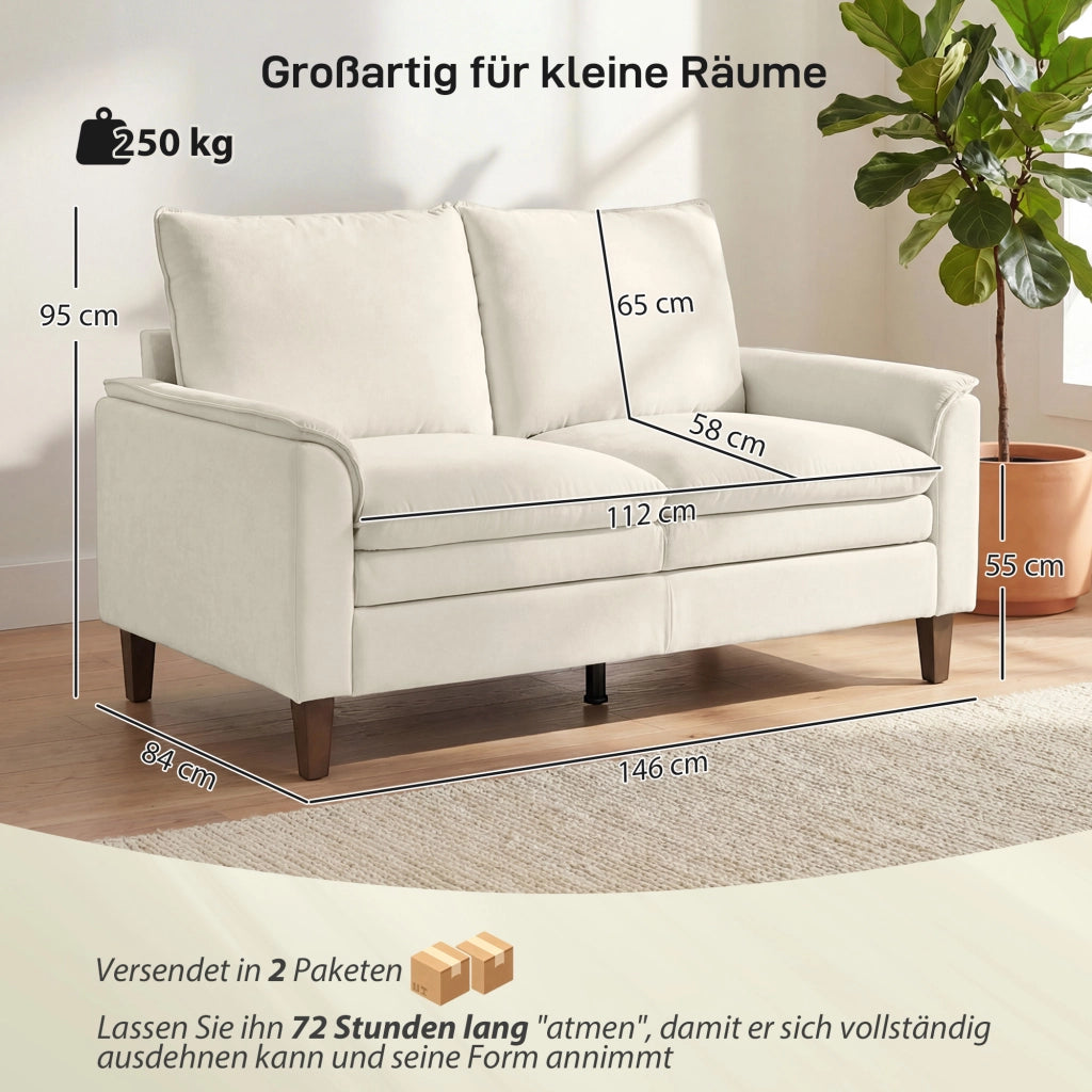 Divano 2 posti in tessuto Chenille ¨C Xylo ¨C imbottitura doppio strato, schienale alto, crema