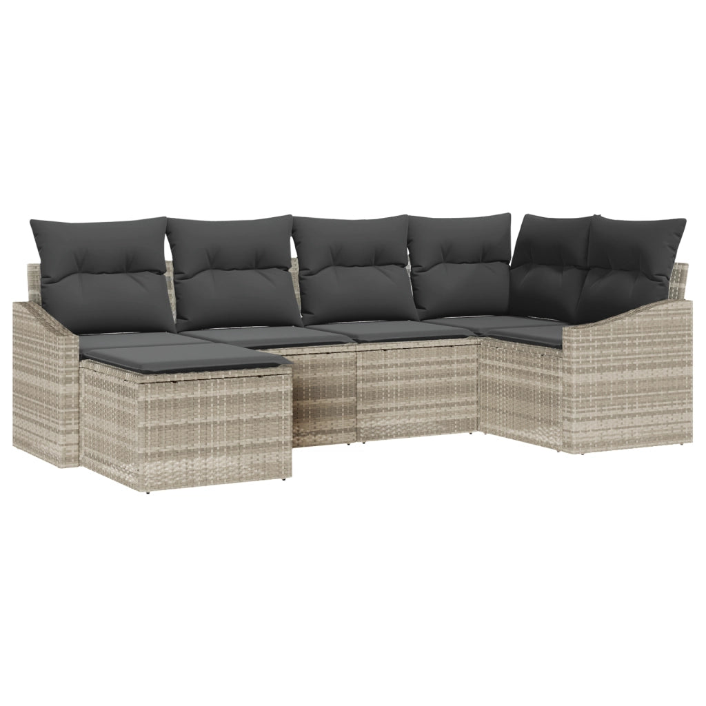 Set da Pranzo da Giardino a 6 Pezzi con Cuscini Grigio Chiaro in Rattan Poliestere