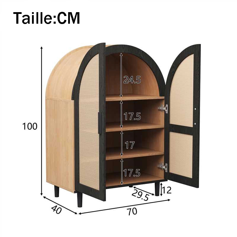 OKWISH Scarpiera con 2 Ante e 3 Ripiani Regolabili, Ante in Rattan, MDF, Naturale e Nero, 70 x 40 x 100 cm