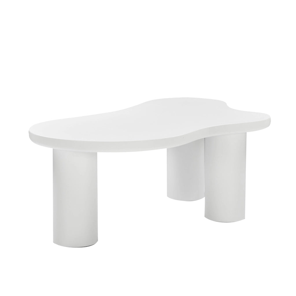 Tavolino da caffè con piano sagomato e 3 gambe; con feltrini - per soggiorno - in MDF e PVC - 107×66×40.5 cm - bianco