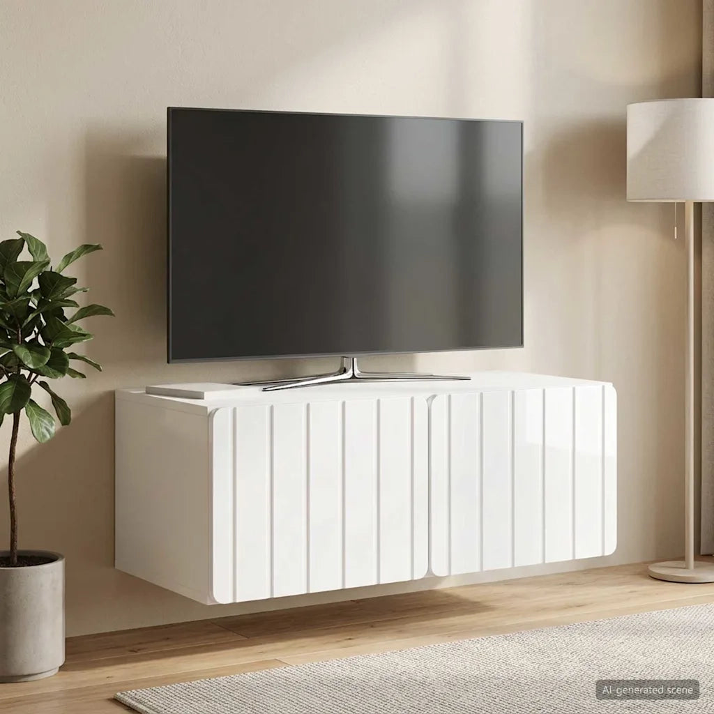 Mobile Porta TV da Muro Bianco Lucido 78,5 x 41 x 30 cm 898349