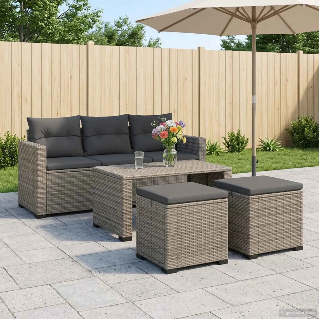 Poggiapiedi da giardino con cuscino 2 pcs Grigio polyrattan