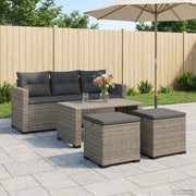 Poggiapiedi da giardino con cuscino 2 pcs Grigio polyrattan