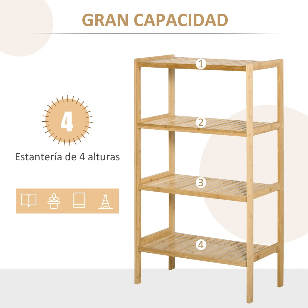 Libreria in Bamb¨´ 4 Livelli con Antivoltamento ¨C zephmum ¨C 62x33x112 cm Naturale