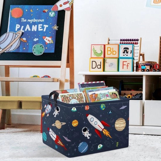 Scatola di Giocattoli Blu - Cassetto di Stoccaggio per Ragazzi - Scatola con Maniglia e Coperchio - 36L