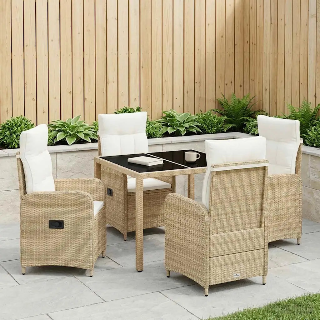 Set da pranzo per esterni 5 pz Beige e Bianco Crema polyrattan 3422337