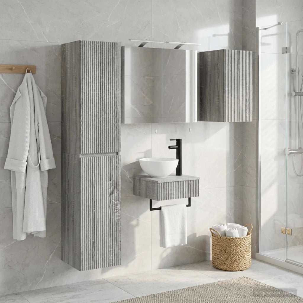Set di mobili per il bagno 5 pcs Sonoma grigio 3407244