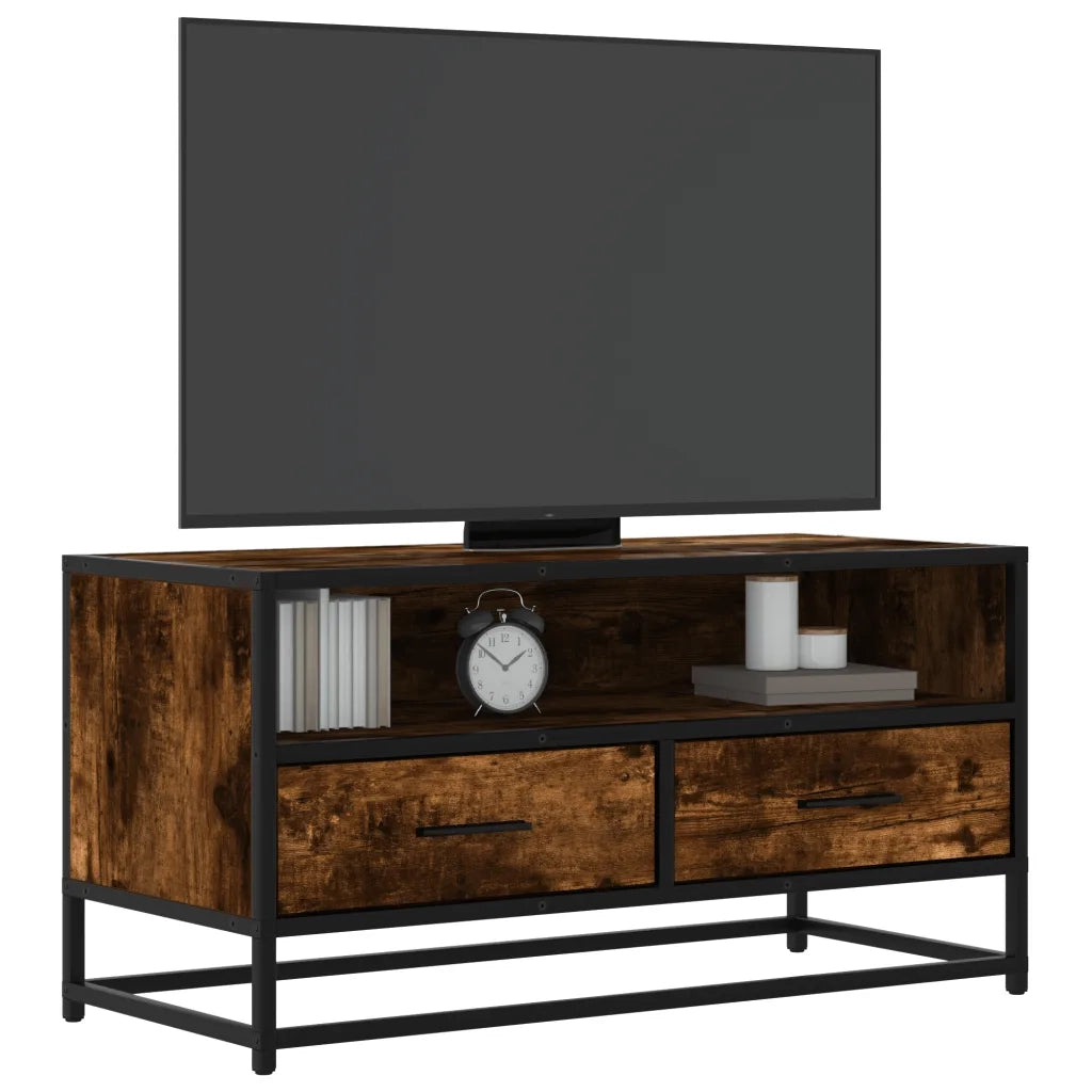 Mobile TV-Credenza per TV-Console TV Rovere Fumo 80x34,5x40 cm Legno Multistrato e Metallo 876664