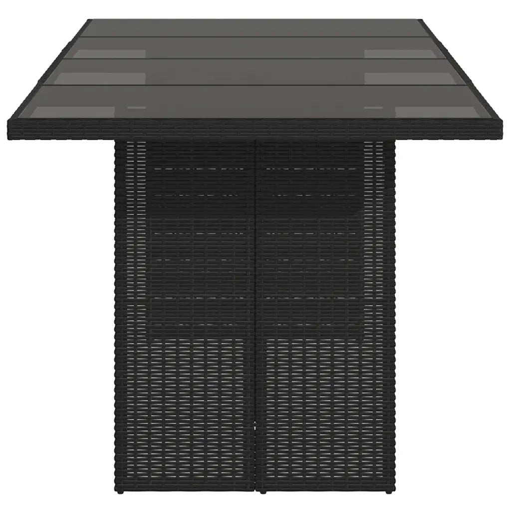 Tavolo da Giardino | Tavolino da esterno Piano in Vetro Nero 190x80x75 cm Polyrattan