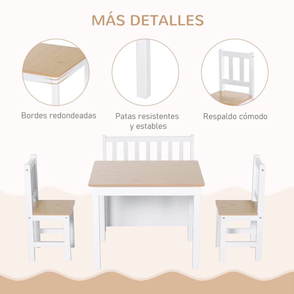 Tavolo bambini con 2 sedie e banco con cassetti ¨C zephmum ¨C bianco e naturale