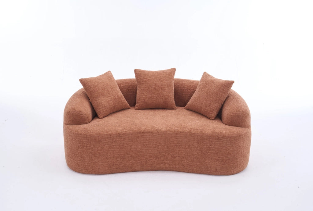 Divano 2 posti 153x94x63 cm in ciniglia corallo, 3 cuscini, per piccoli spazi