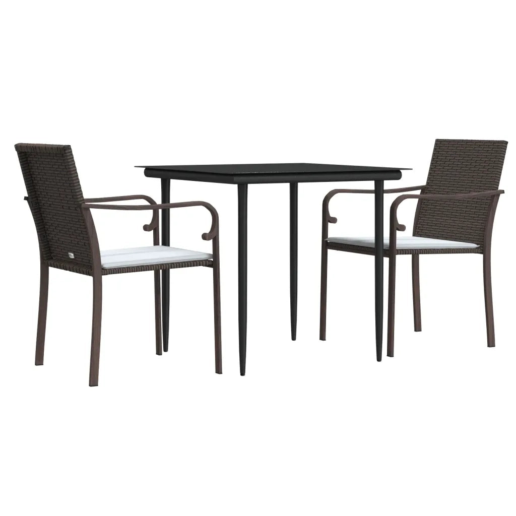 Set Pranzo da Giardino 3pz | Set Salotto da Giardino con Cuscini in Polyrattan e Acciaio