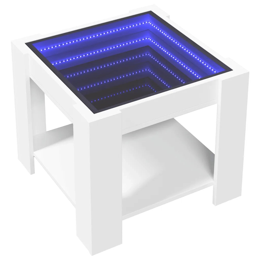 Tavolino Salotto con LED Bianco 53x53x45 cm Legno Multistrato 847539