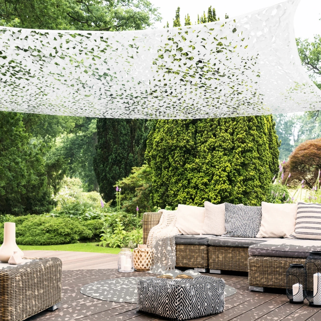 IDMarket - Tenda a vela parasole rettangolare design mimetico 3x4 M bianco