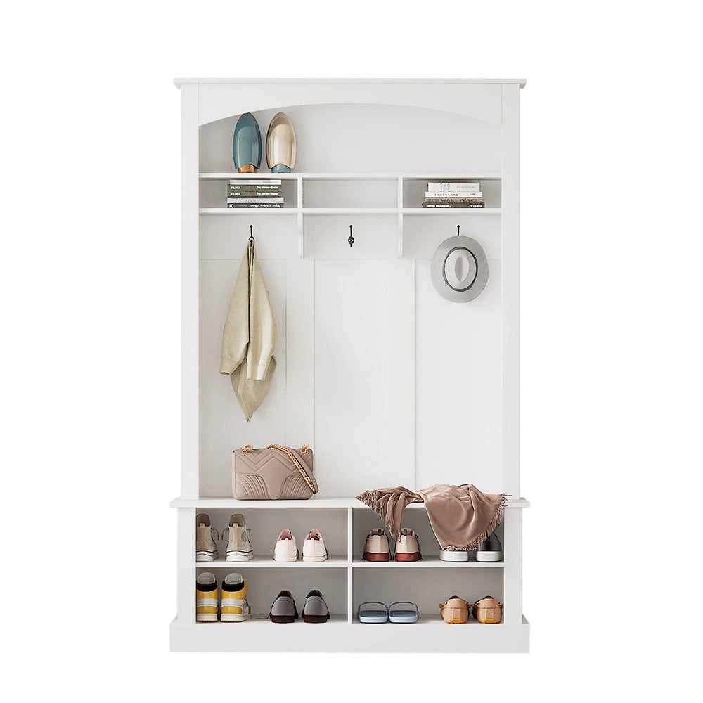 Armadio con panca e scarpiere - Xylo - H190xL120xP40 cm - Bianco - 3 ganci e ripiani