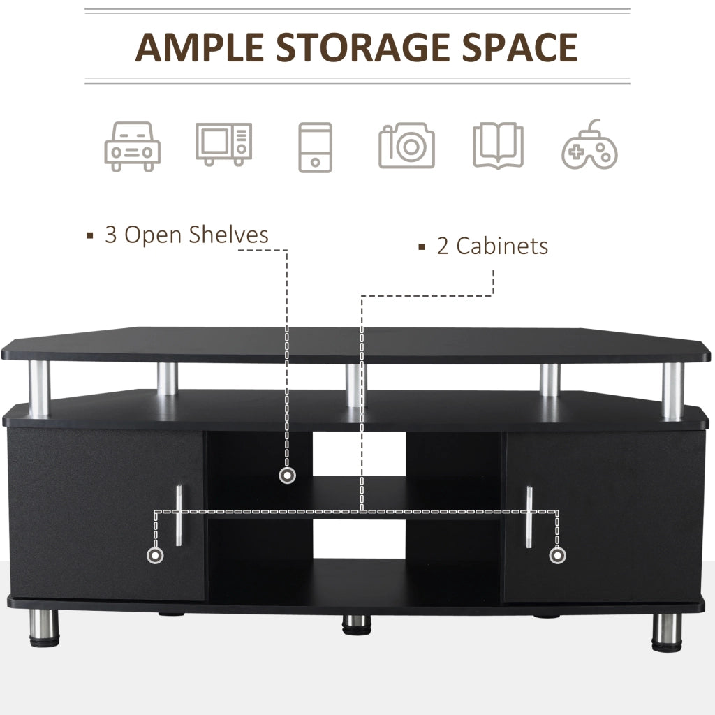 EasyComfort Mobile Porta TV Classico da Soggiorno con 2 ripiani e 2 Armadietti, in MDF e Acciaio Inox, Nero, 120x39.5x52cm